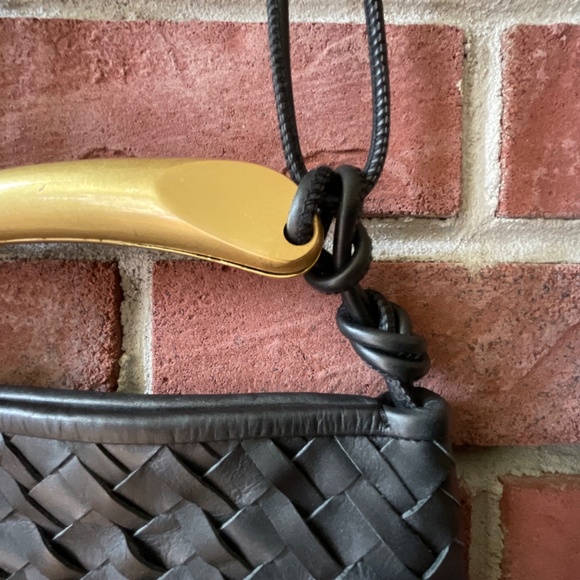 Walter Baker Hazel Black Woven Leather Crossbody Gold Handle Bag - Picture 4 of 12